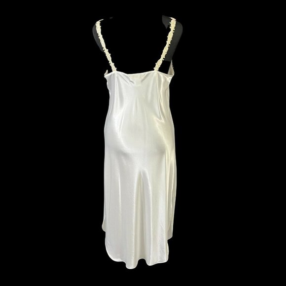 Dentelle White Satin Long Nightgown Set Size M Vintage 1980s USA lace Applique - Picture 6 of 7